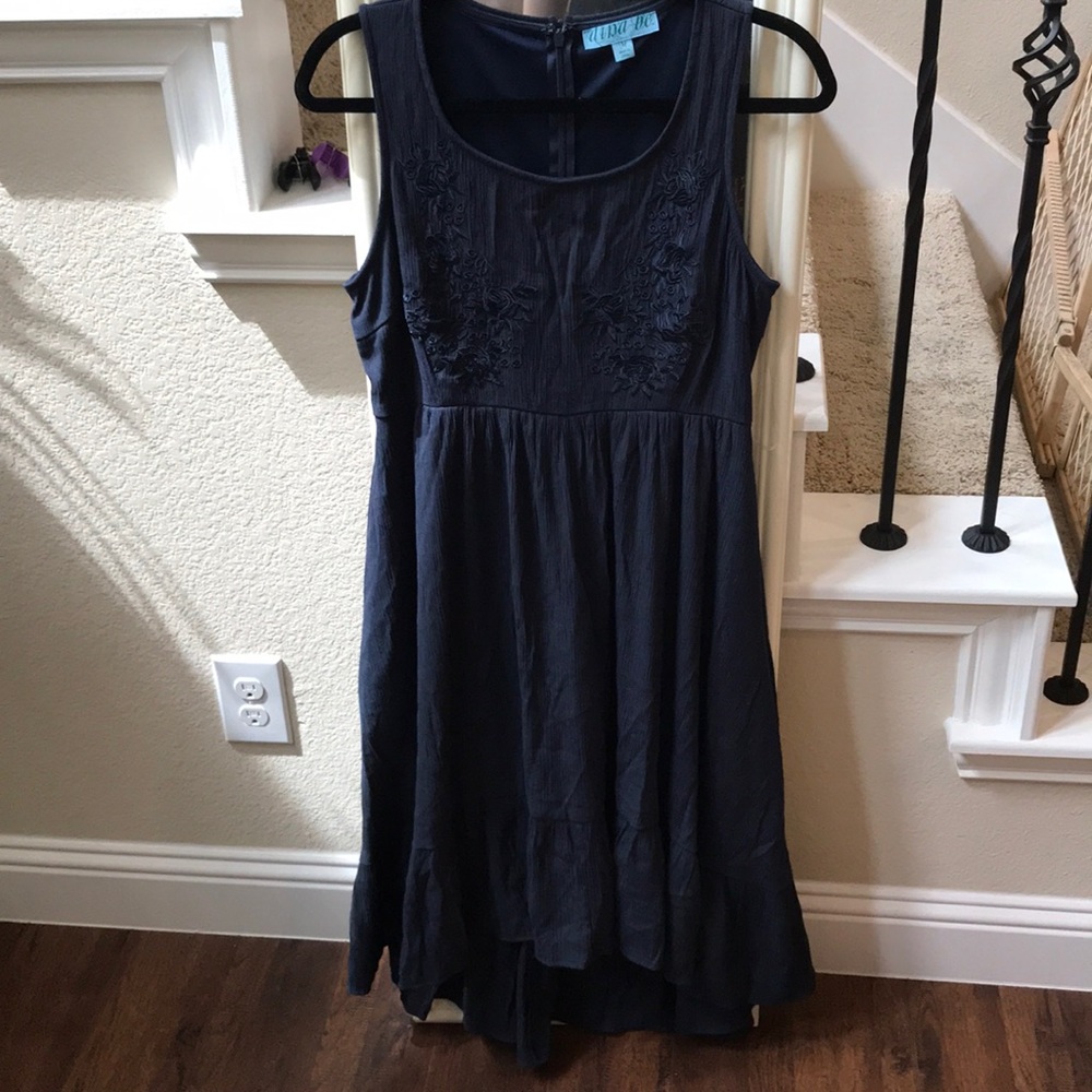 Navy High-Low Dress with Floral Embroidering